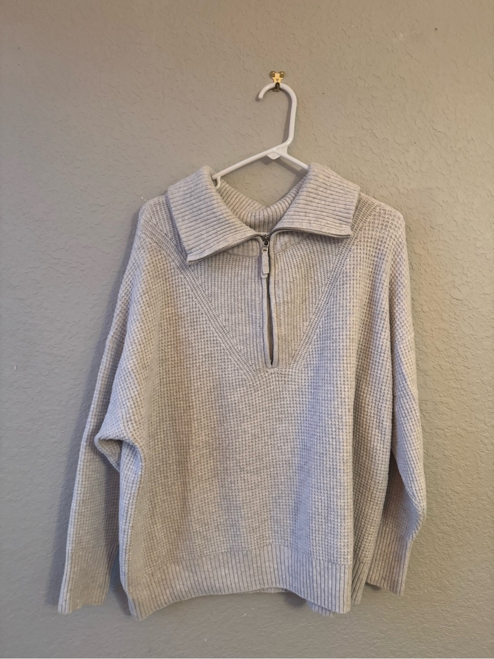 aerie Light Gray Waffle Half-Zip Sweater